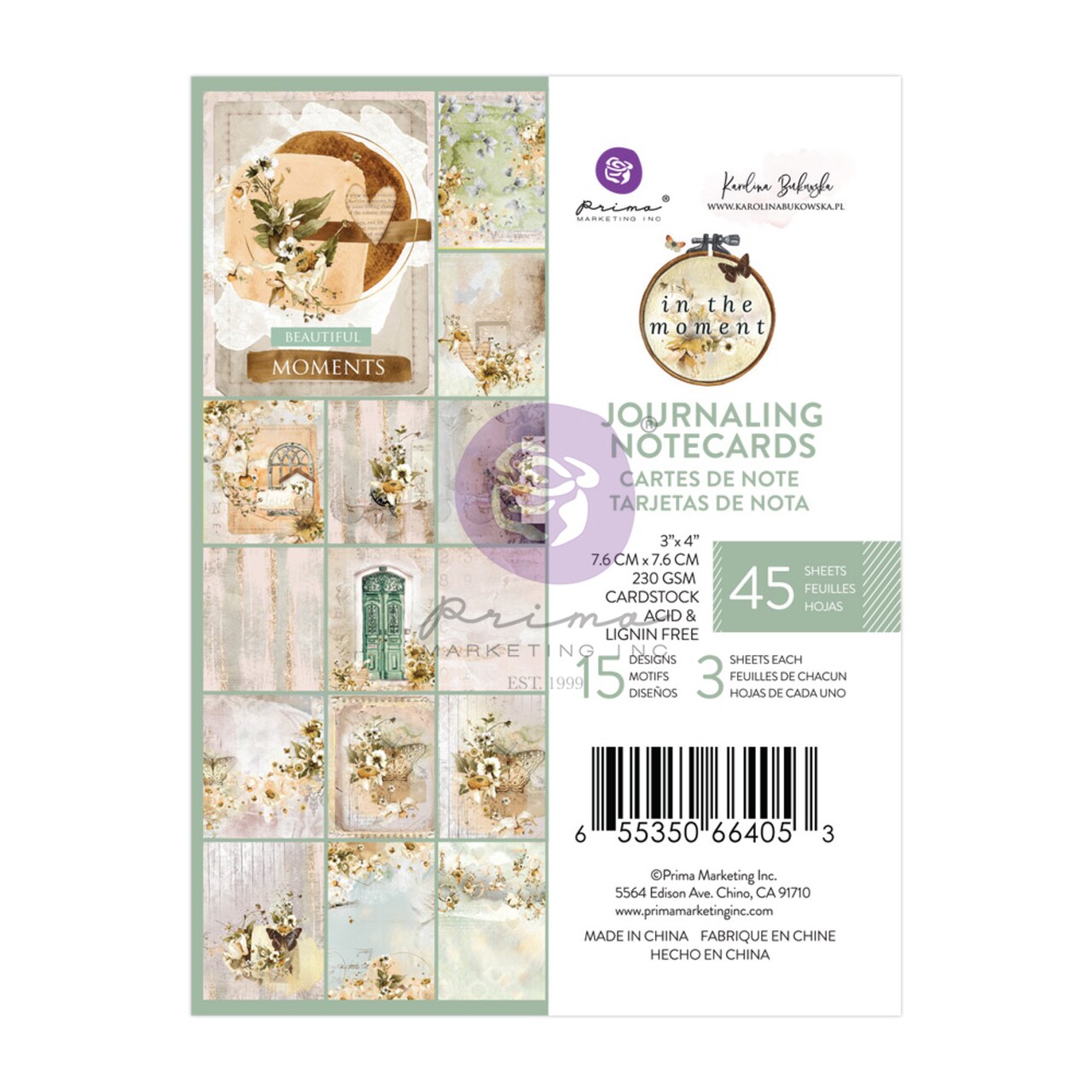 In The Moment 3x4 Journaling Cards - 45 sheets - 15 designs x 3 sheets each paper pad